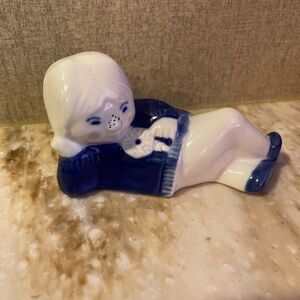 Vintage Porcelain Porsgrund Norway Blue And White Figurine Boy